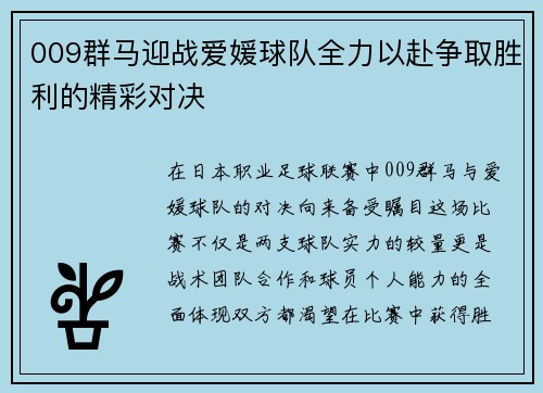 009群马迎战爱媛球队全力以赴争取胜利的精彩对决