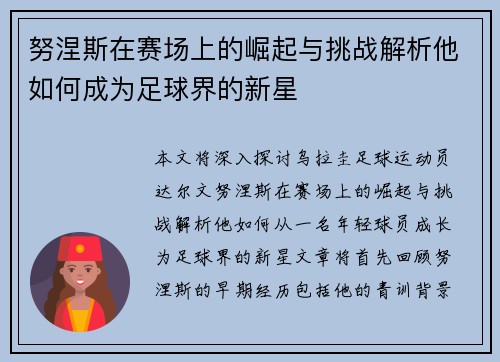 努涅斯在赛场上的崛起与挑战解析他如何成为足球界的新星